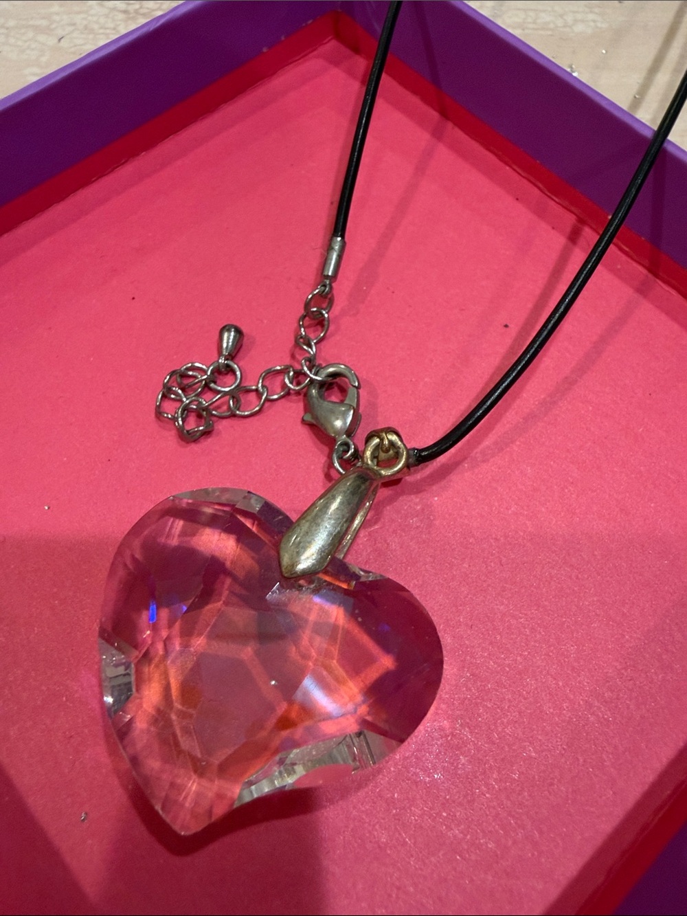 Pink Heart Crystal Pendant Necklace - Unbranded